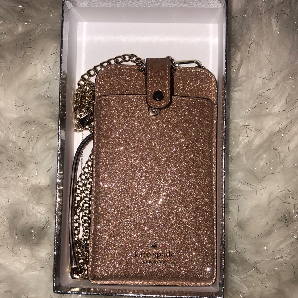 Kate Spade rose gold glitter phone crossbody
